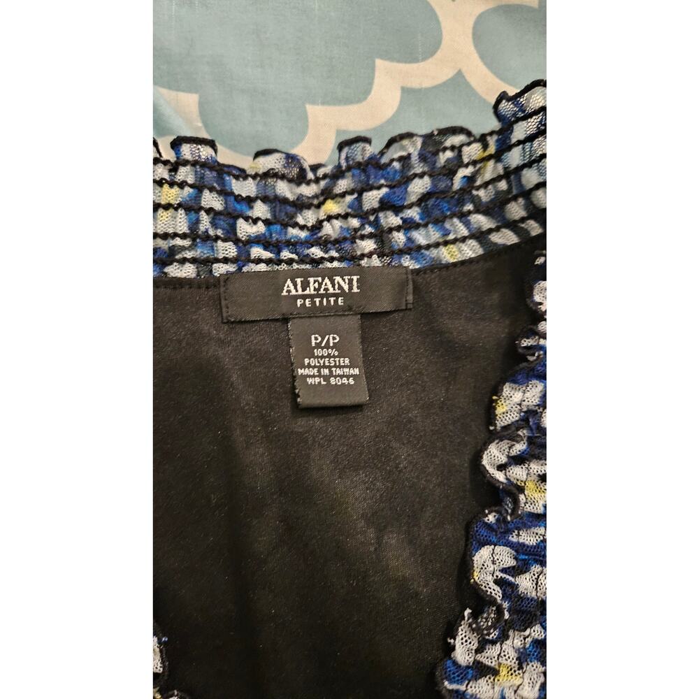 Alfani Petite P Navy Blue Floral Sheer Mesh Blouse Empire Waist - Picture 6 of 11